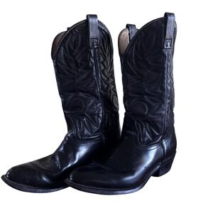 Vintage Black Leather Western Cowboy Boots Size 9 Made in USA Classic Stitch